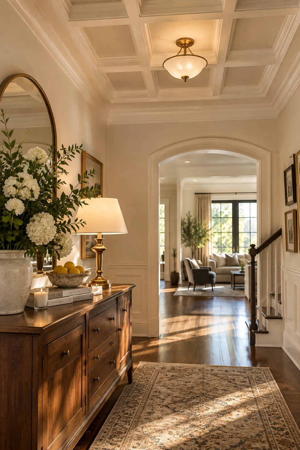 Shallow coffered ceiling grid built inside a traditional tray ceiling.