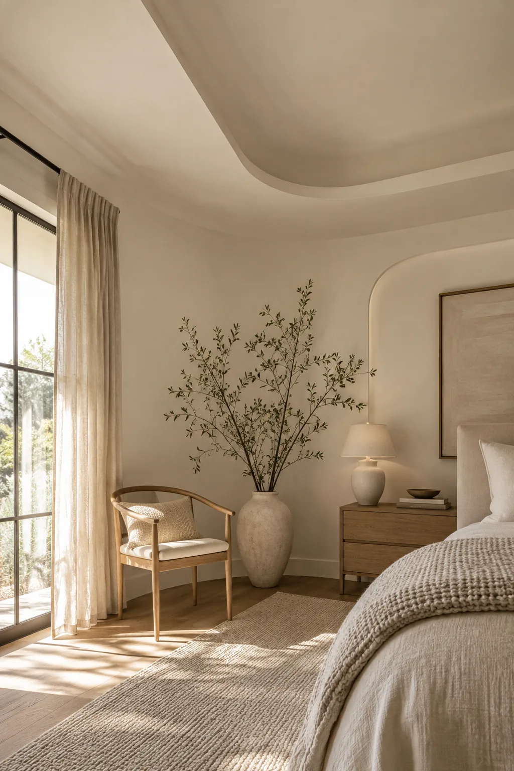 Smooth curved plaster cove transitioning into a recessed ceiling center.