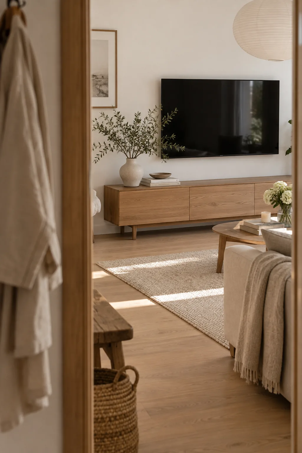 Asymmetrical decor arrangement on a media console