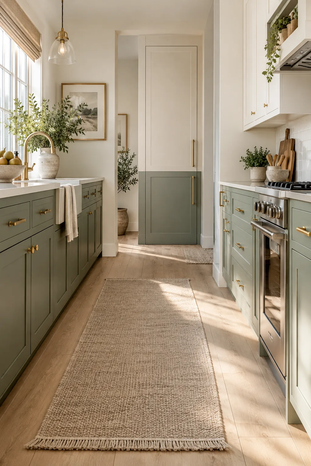Tall kitchen pantry cabinet painted two different colors