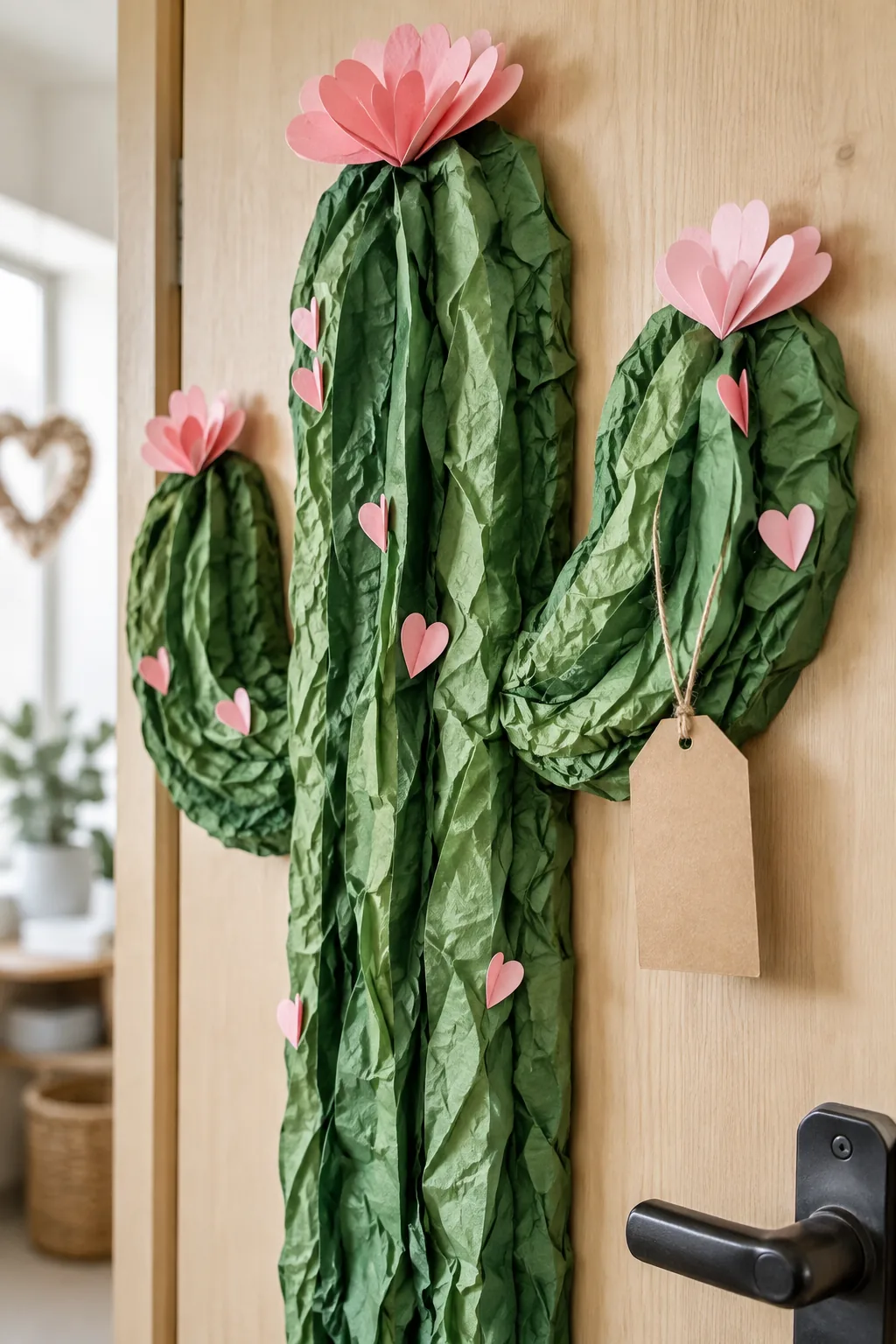 3D paper cactus decoration on a classroom door