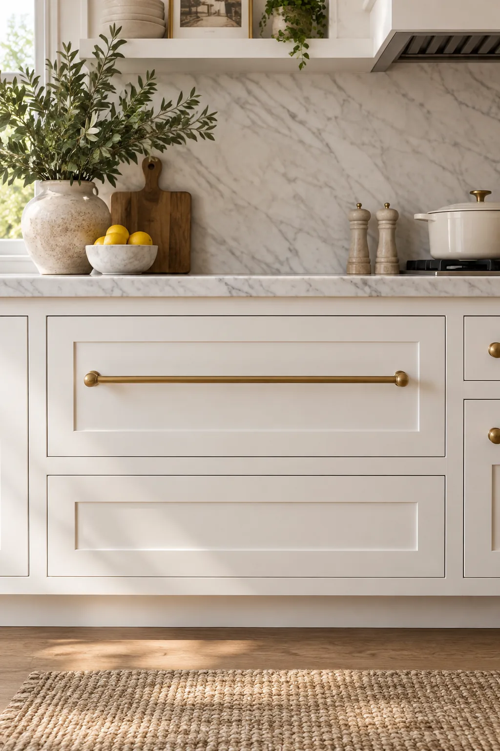 Close-up of the narrow gap between a flush inset cabinet door and its frame.