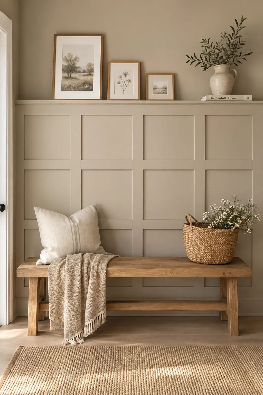 Grid-style square wood paneling painted in a solid color.