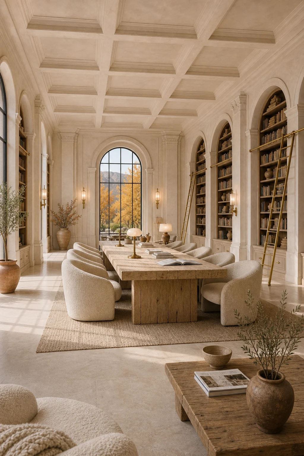 Wide corner view of the integrated desert modern and beaux-arts library
