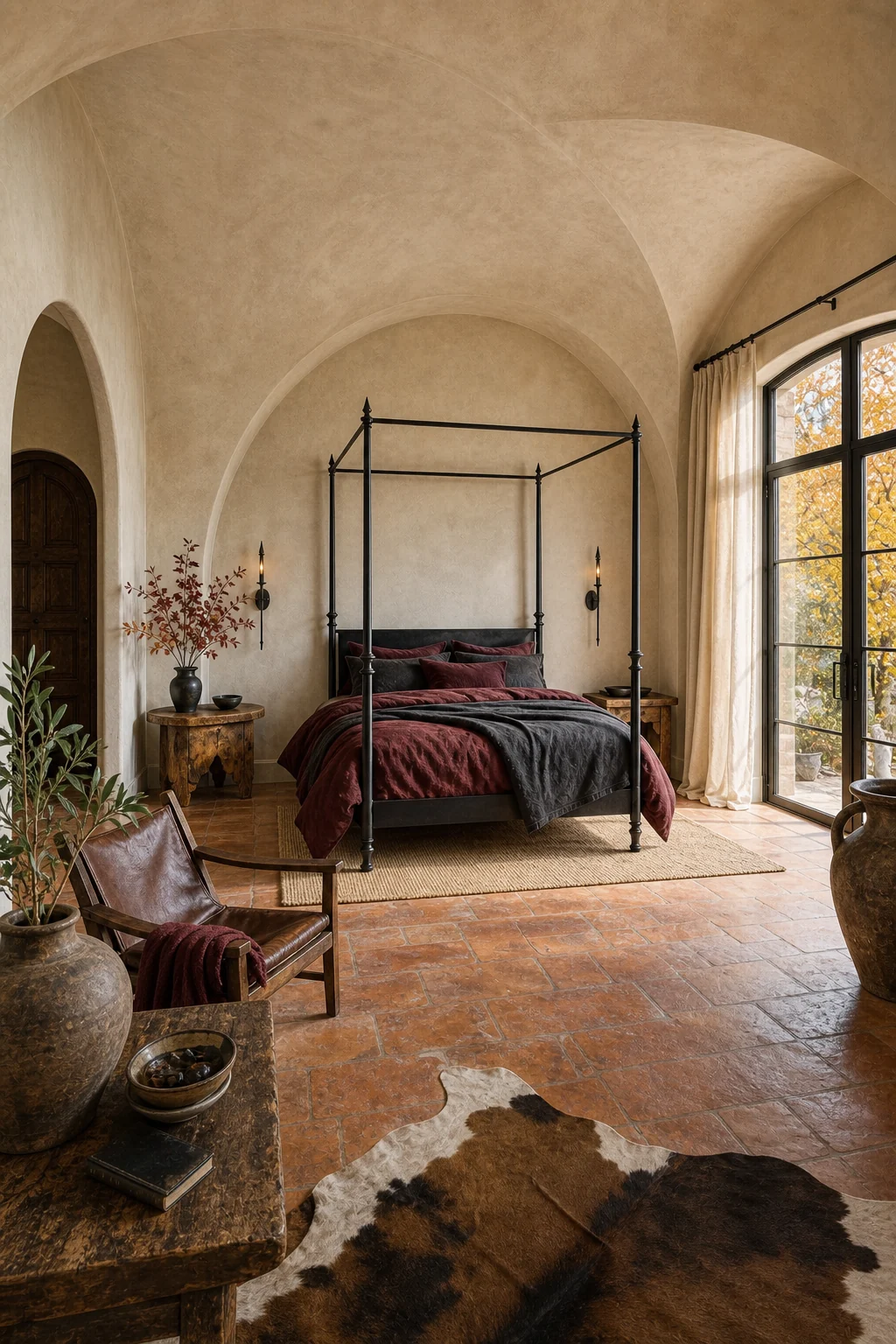 A generous full-room view of the cohesive bedroom with bright, editorial exposure