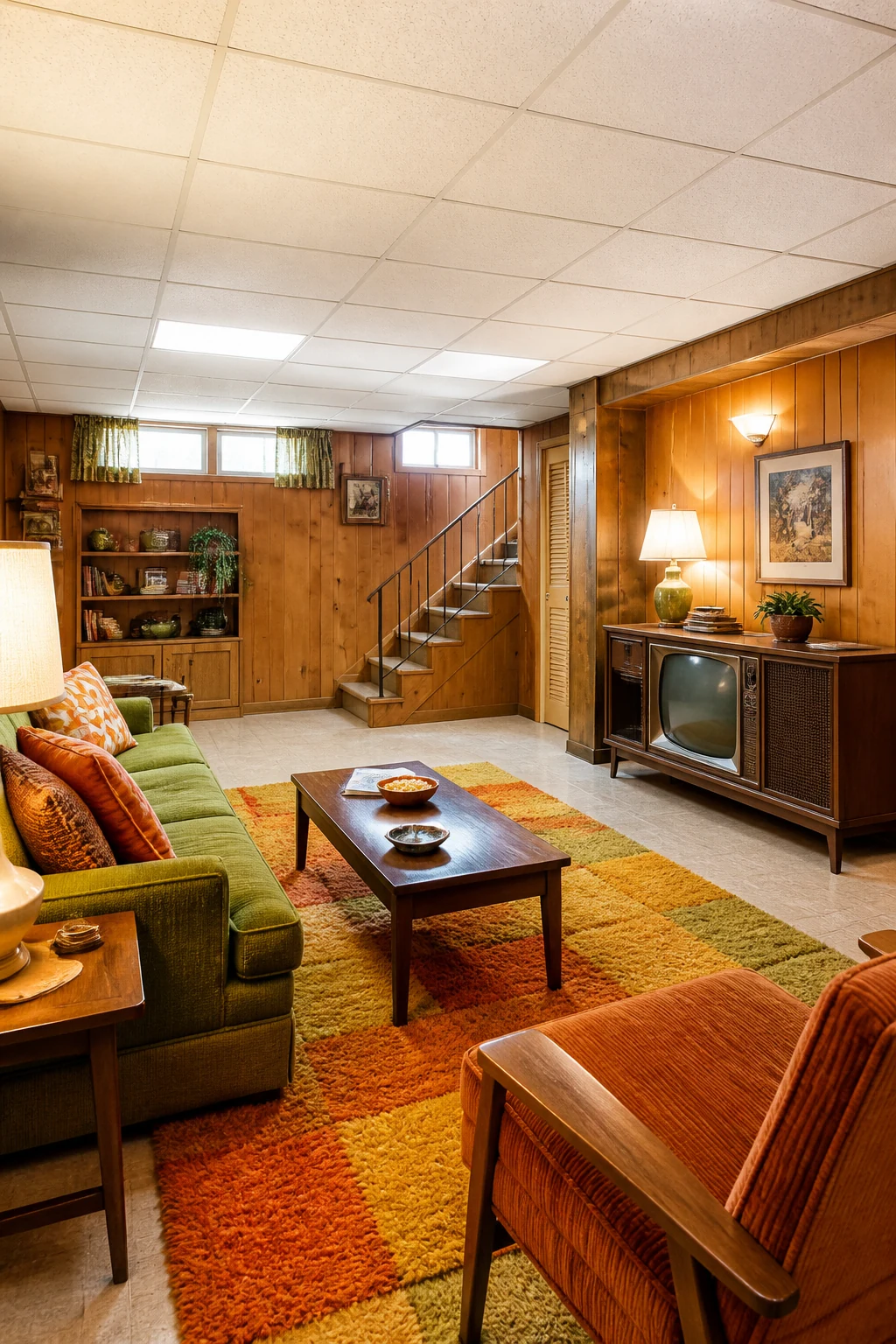 Embracing 1960s Wood Paneling in a Basement Remodel