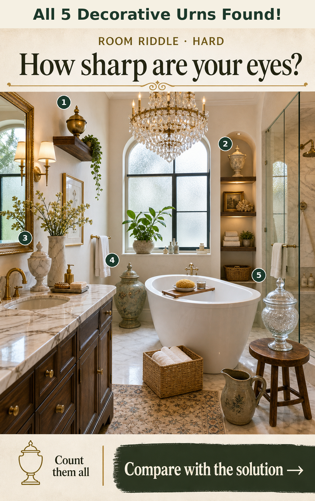 There are 5 decorative urns.