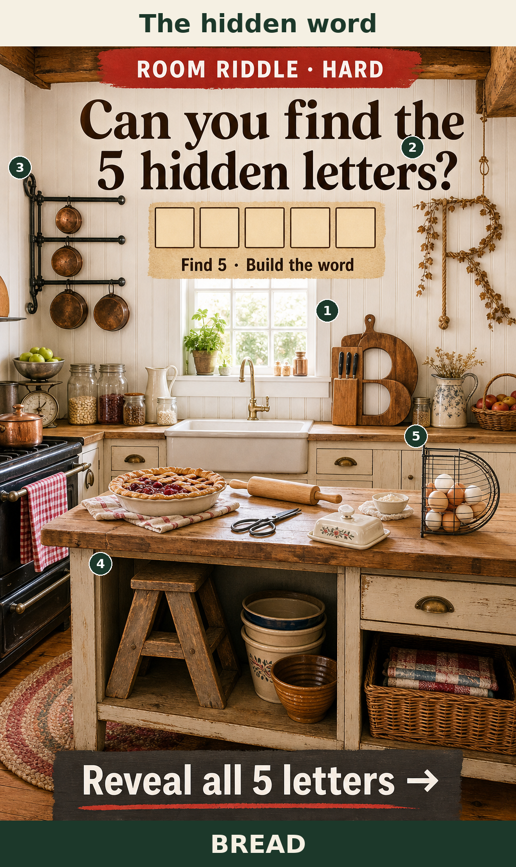 the five letters in reading order and their solution word