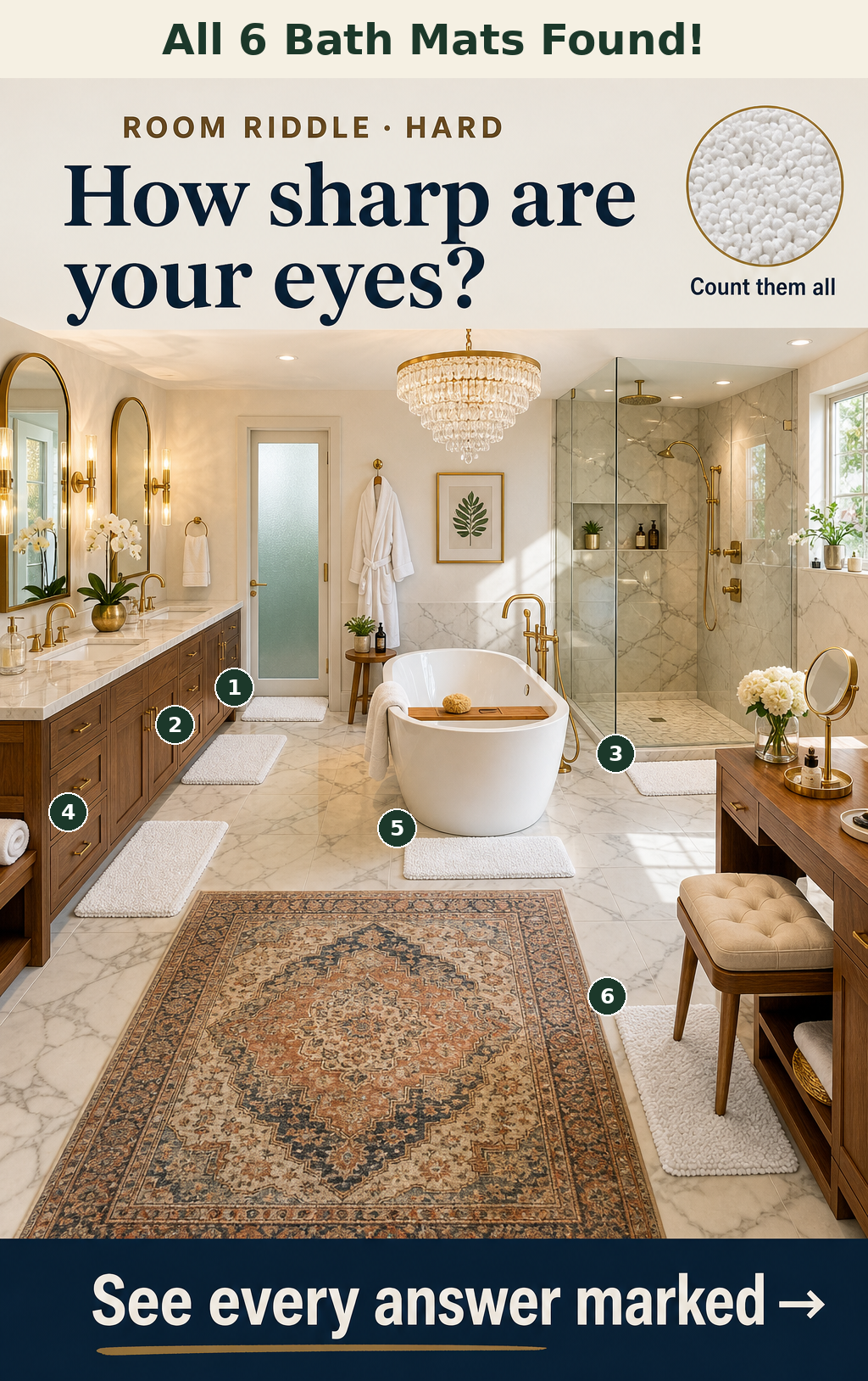 There are 6 bath mats.