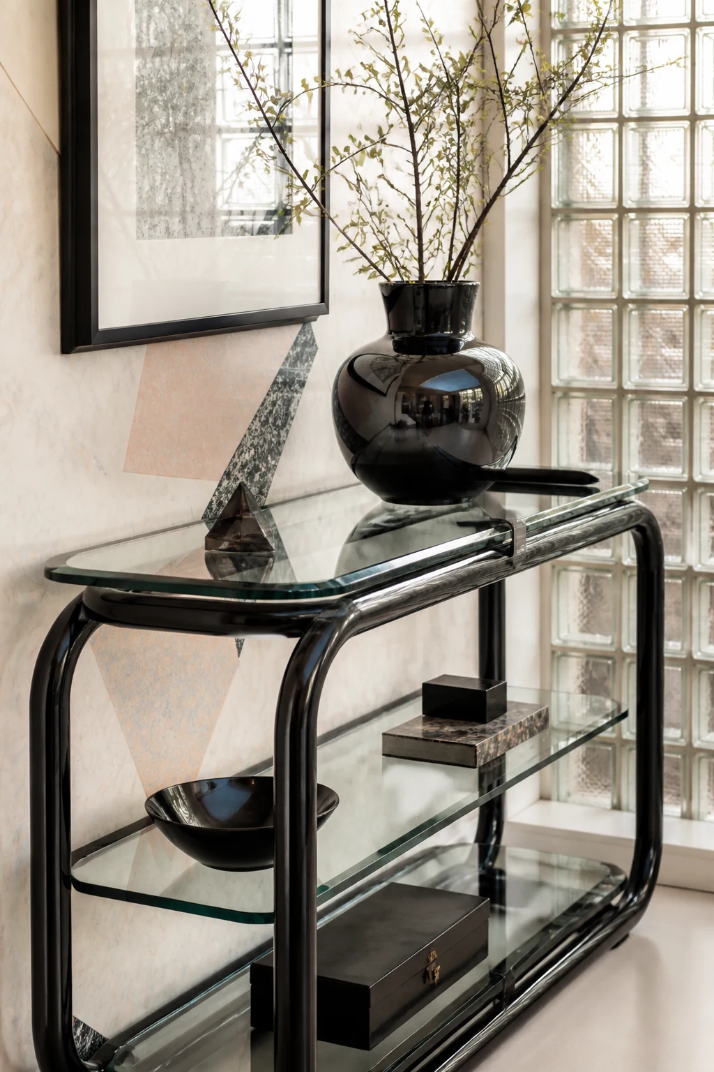 1980s Tubular Steel and Thick Glass Furniture