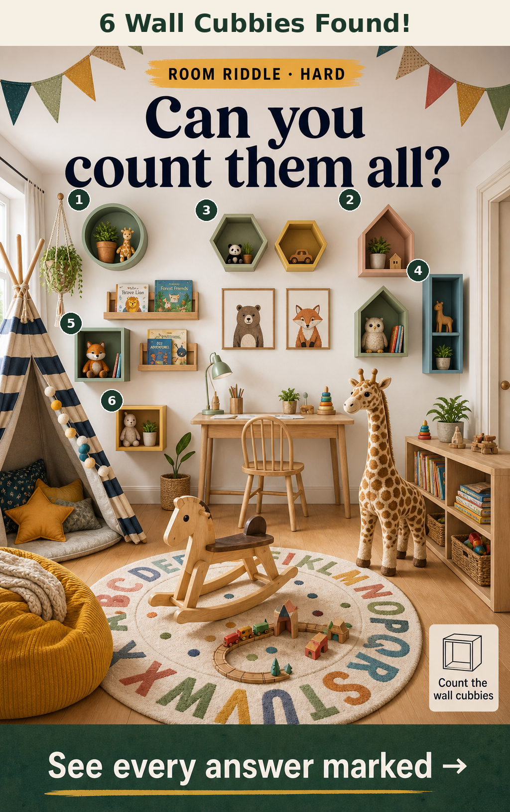 There are 6 wall cubbies.
