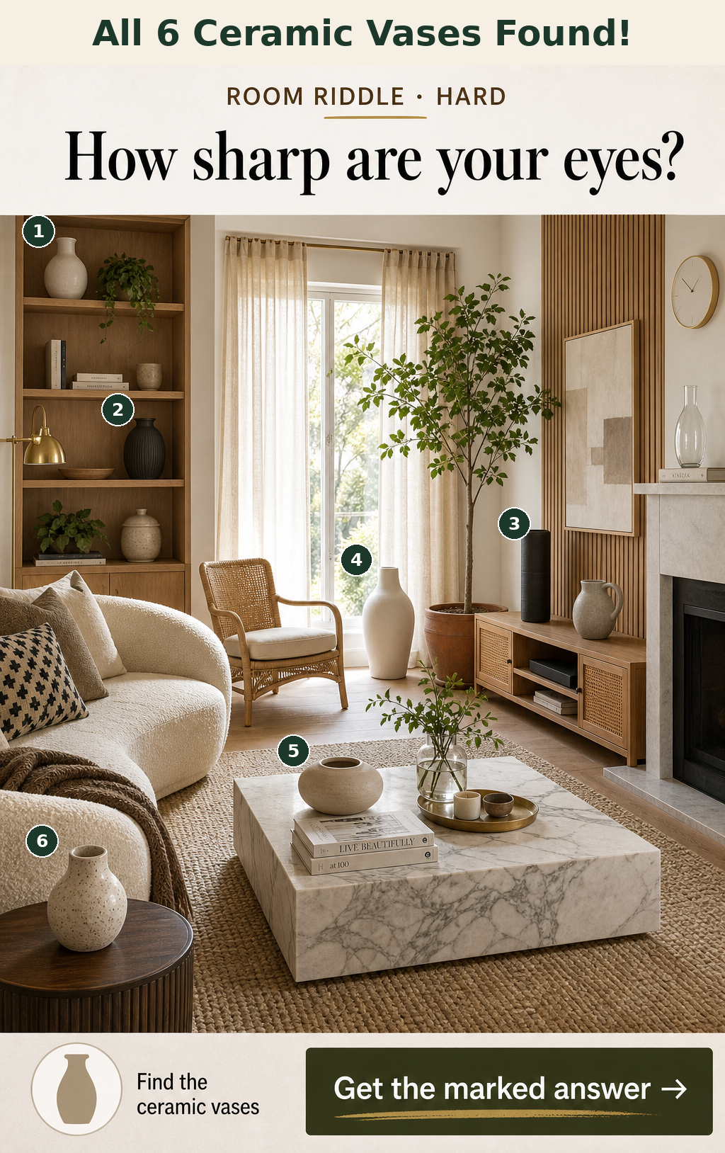 There are 6 ceramic vases.