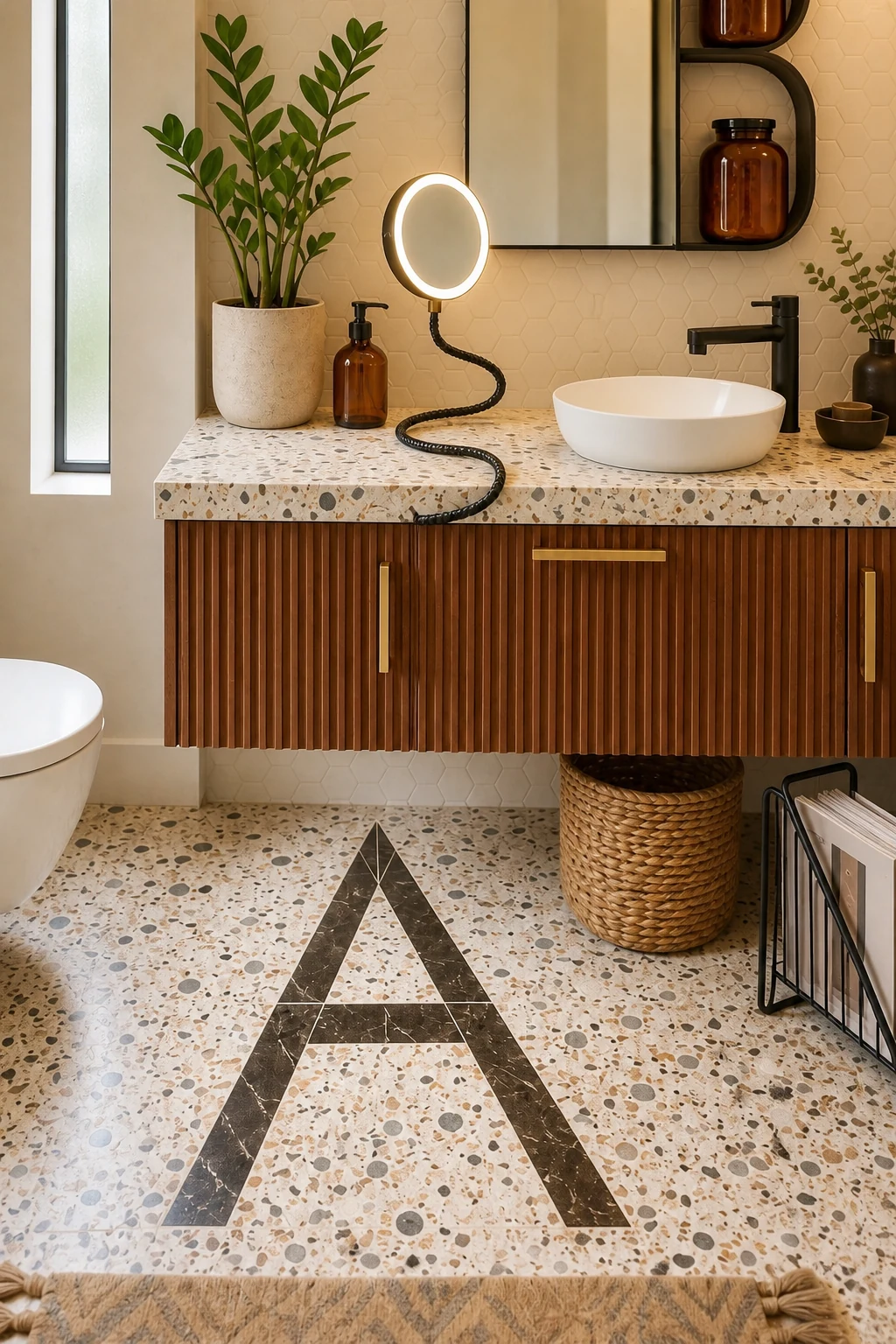 Tracing the 'S' along the vanity countertop