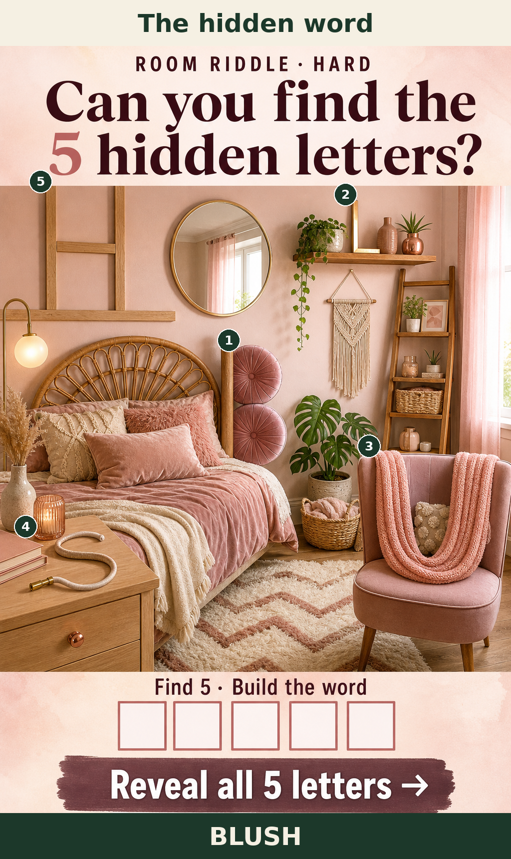 B, L, U, S, H forming BLUSH
