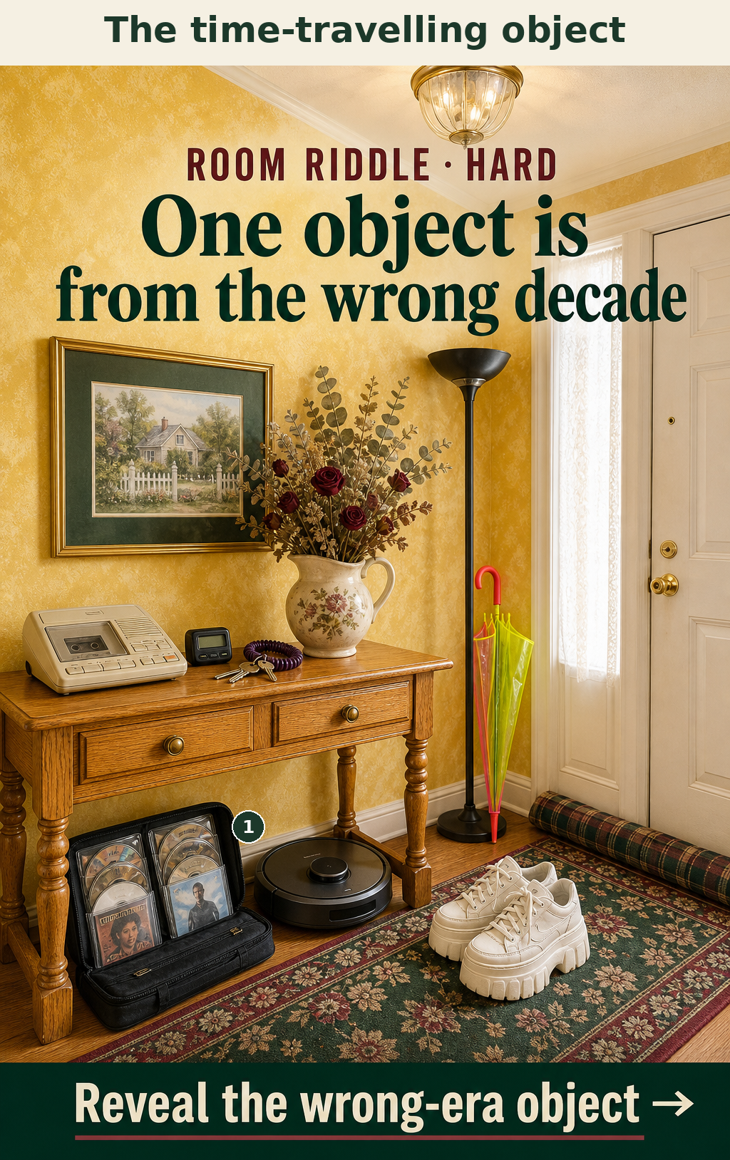 The robotic vacuum cleaner is from the 2010s, while the rest of the entryway is authentically 1990s.