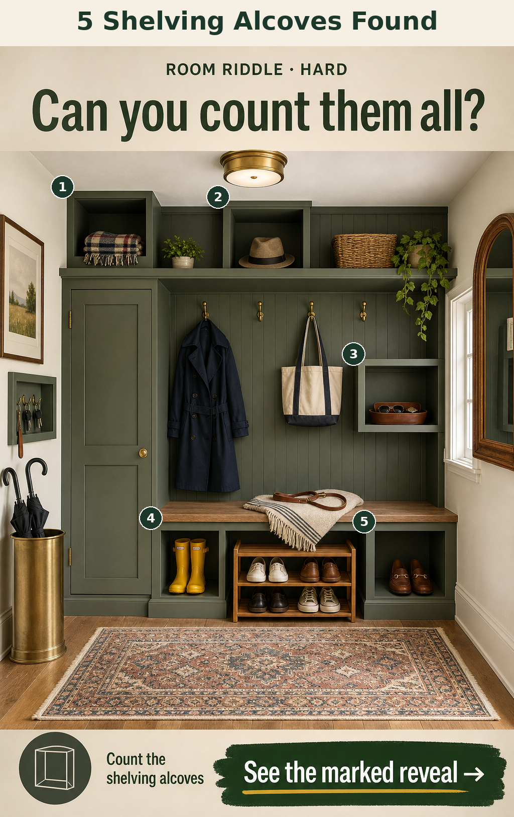 There are 5 shelving alcoves.