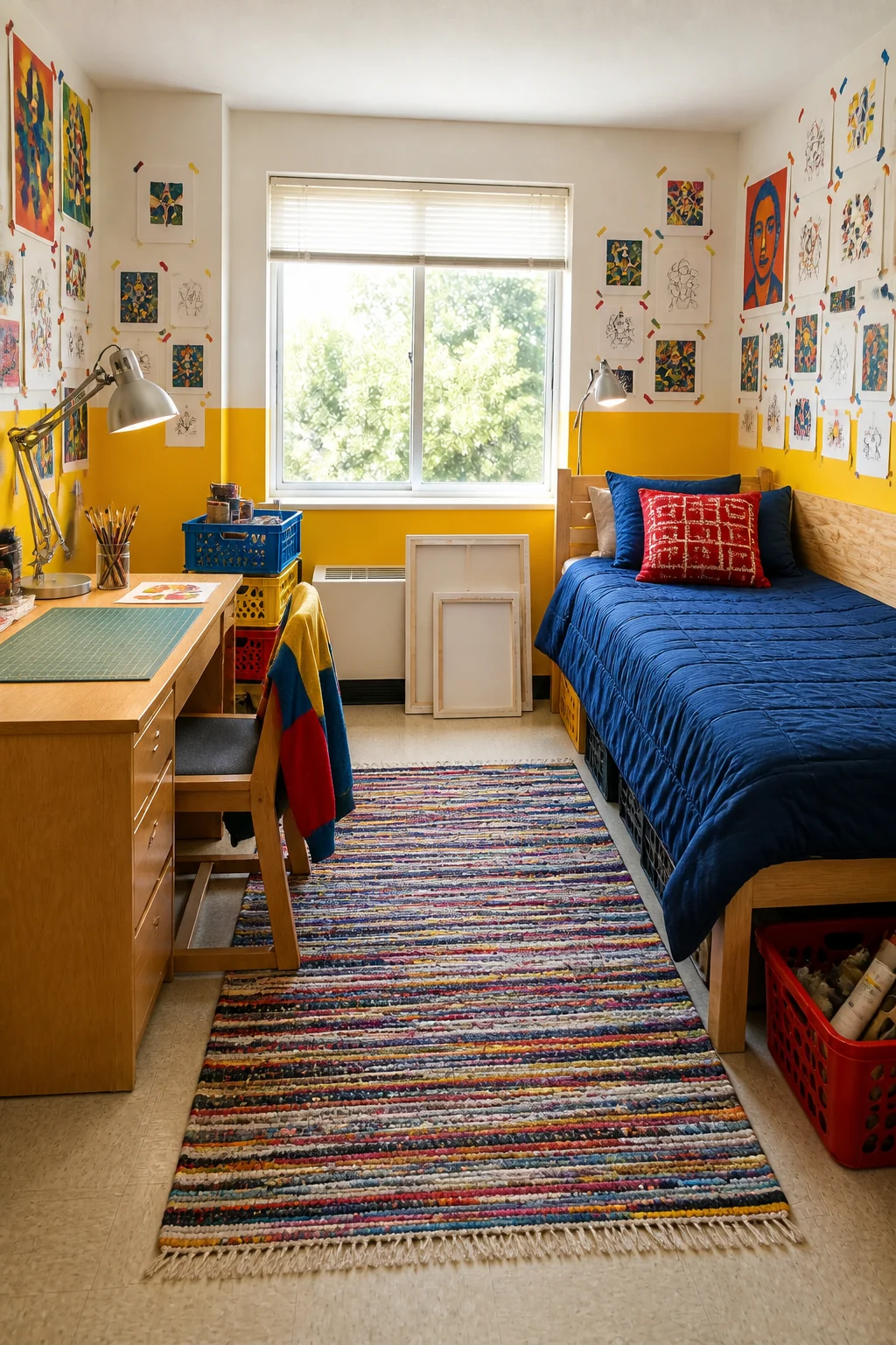 The same room styled as Eclectic Art Studio