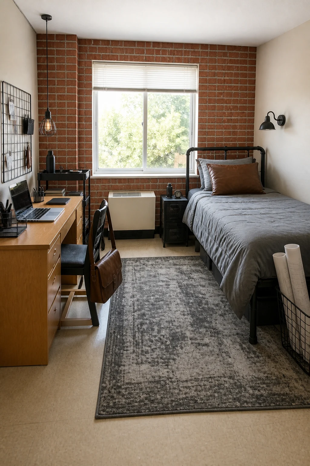 The same room styled as Industrial Loft