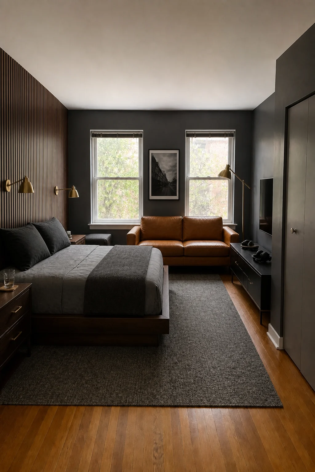 The same room styled as The Established Bachelor