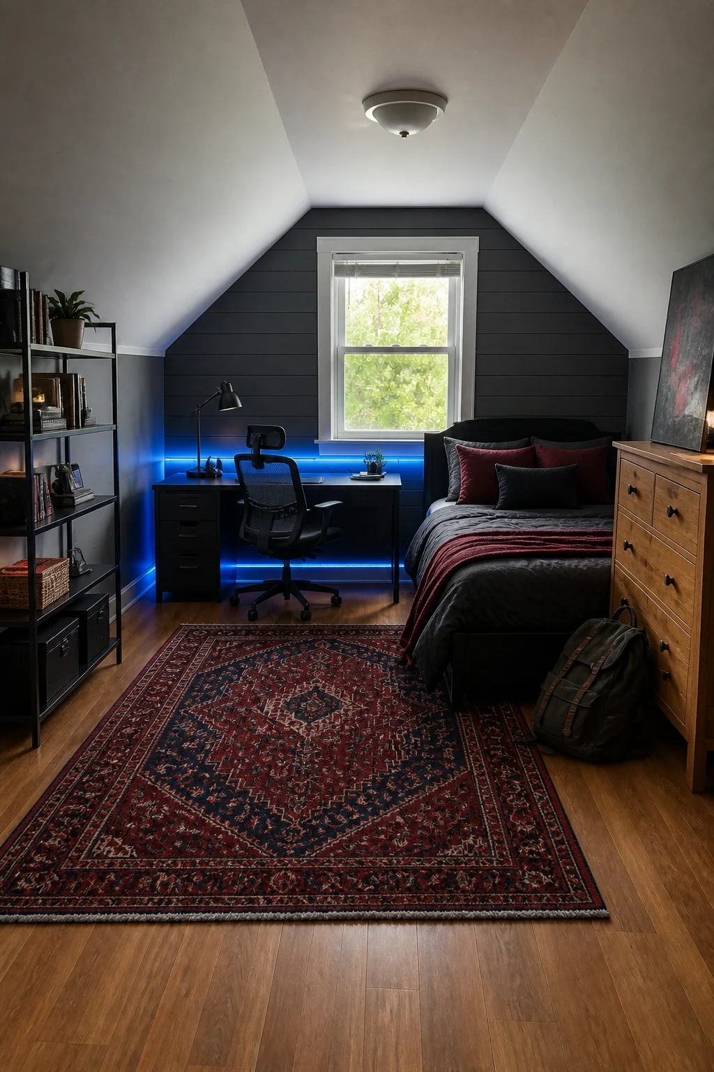The same room styled as Moody Teen Retreat