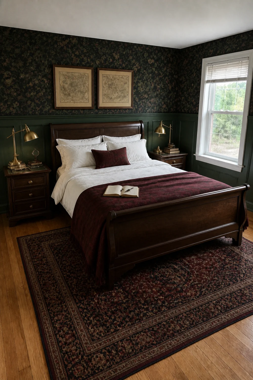 The same room styled as Dark Academia