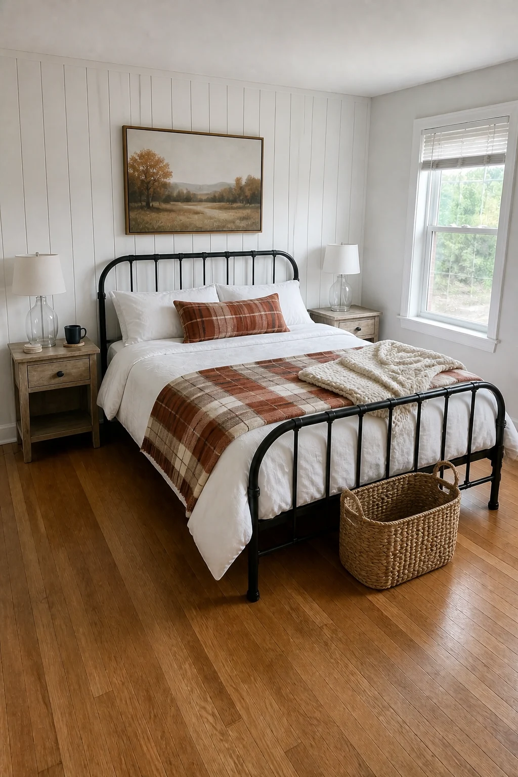 The same room styled as Modern Farmhouse