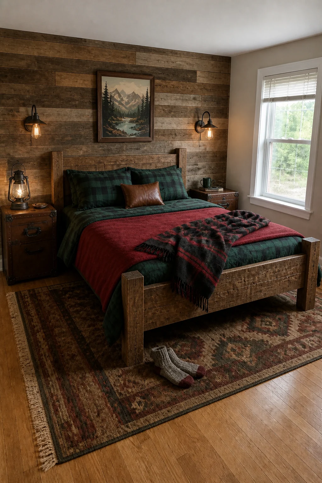 The same room styled as Rustic Cabin
