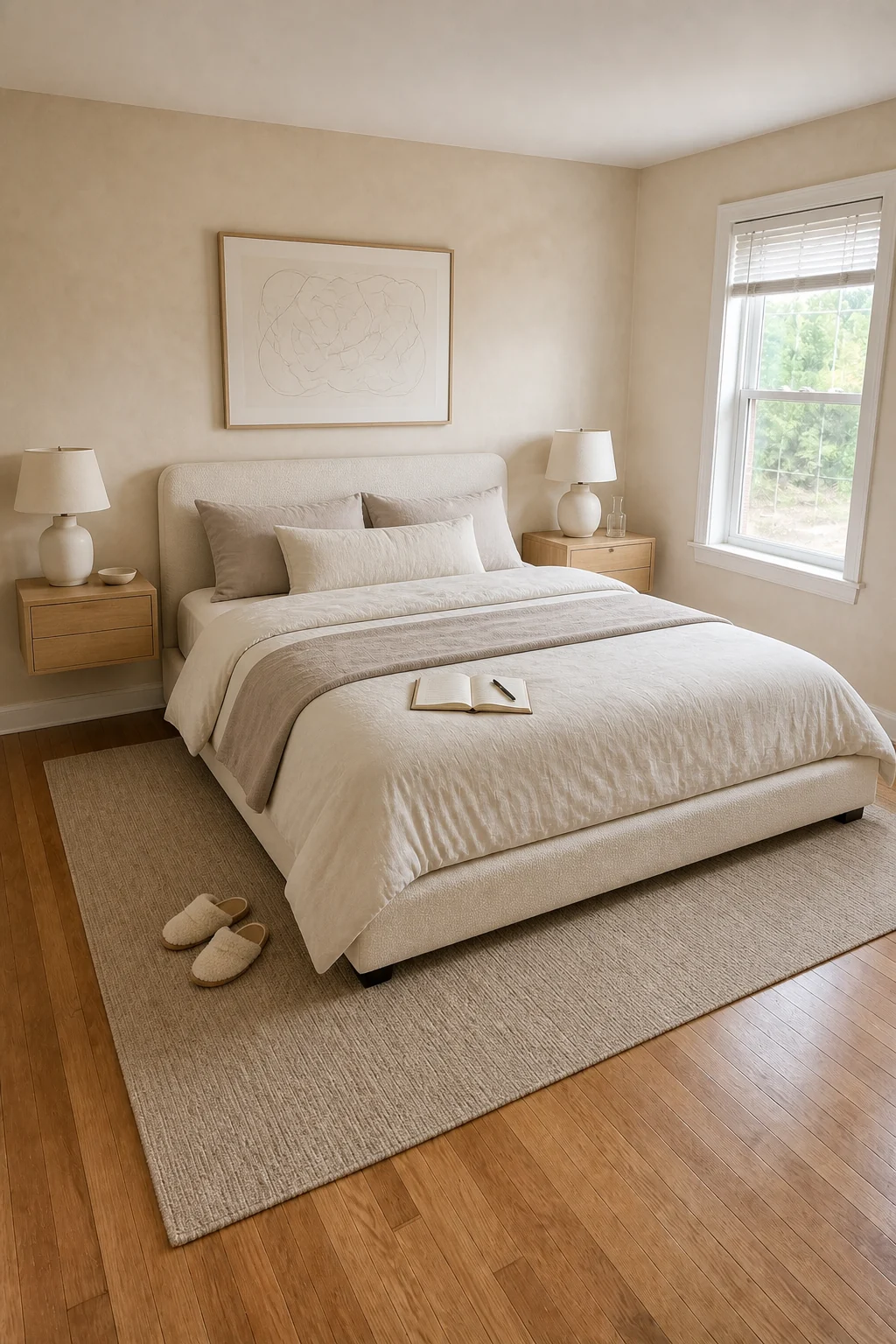 The same room styled as Warm Minimalism