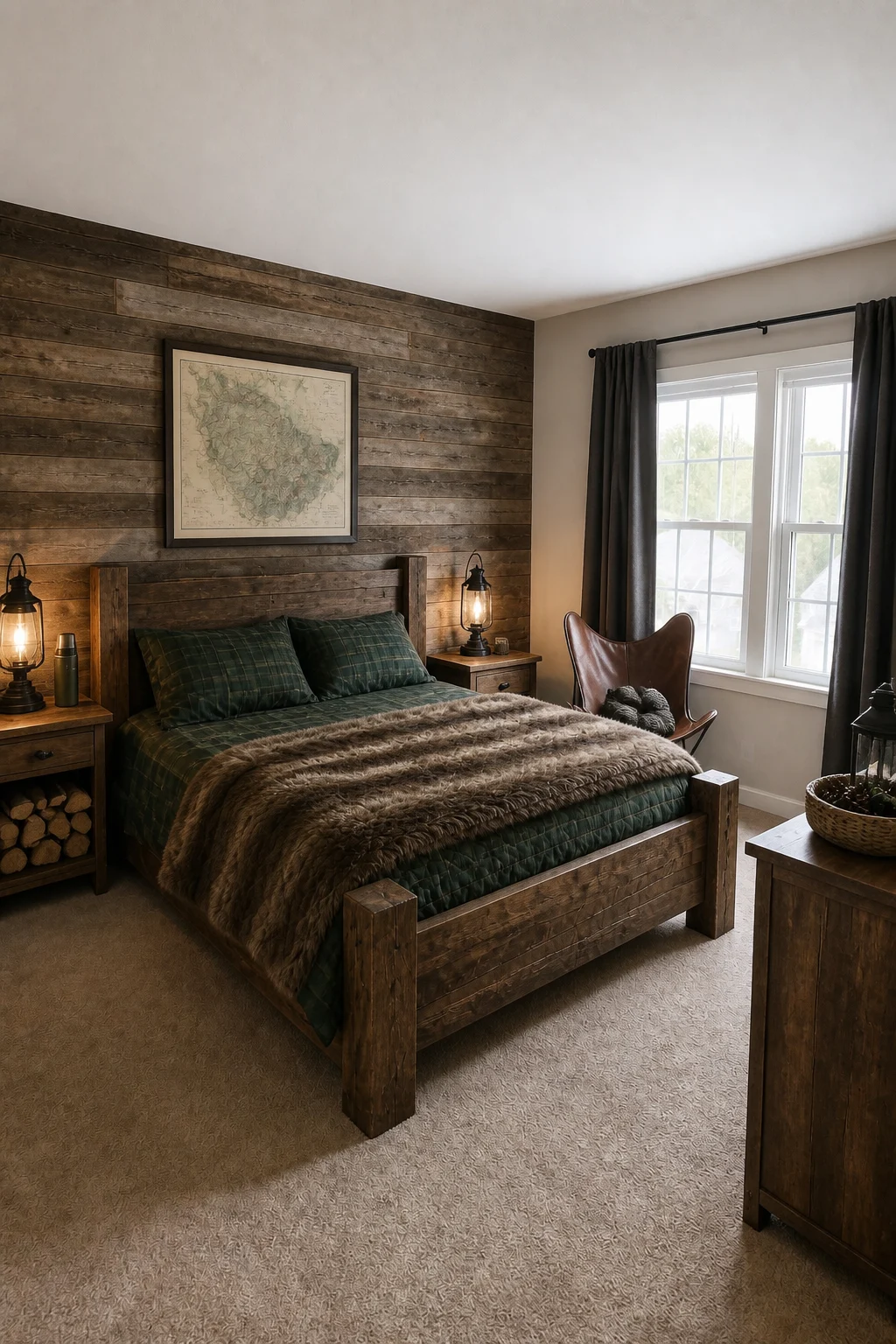 The same room styled as Rustic Cabin