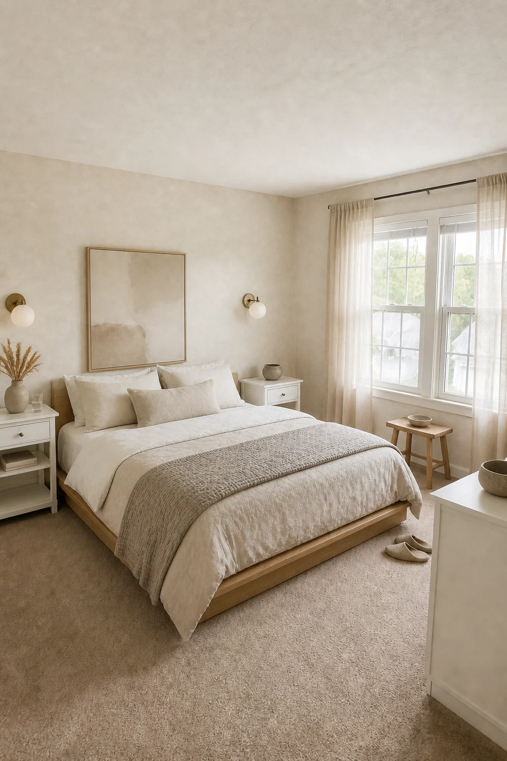 The same room styled as Warm Minimalist