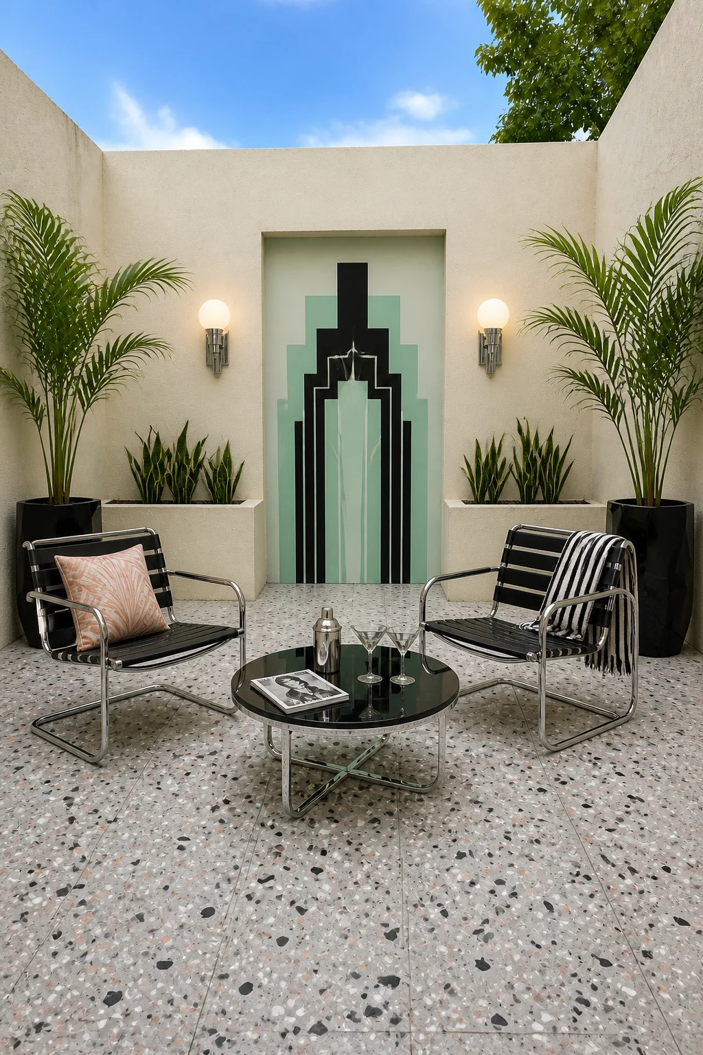 The same room styled as Art Deco