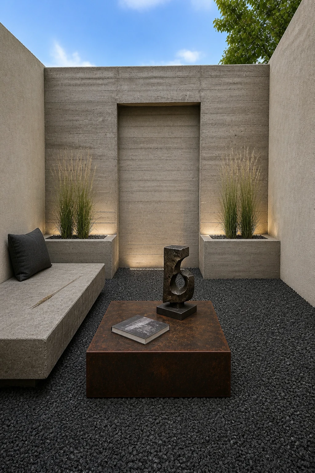 The same room styled as Brutalist