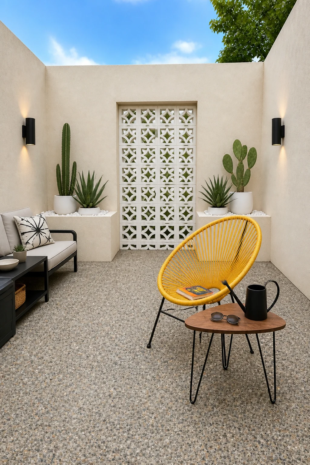 The same room styled as Mid-Century Modern