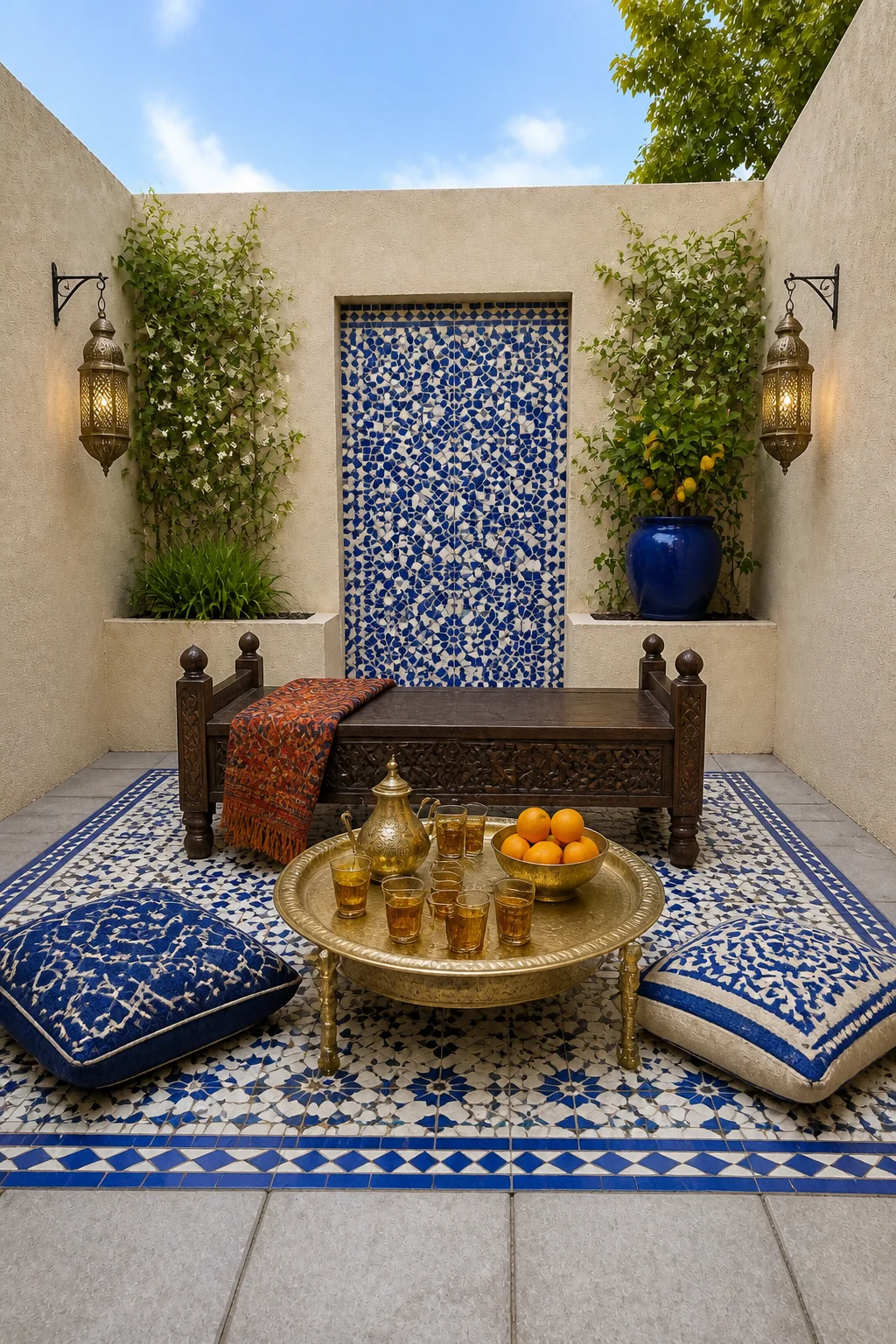 The same room styled as Moorish Andalusian
