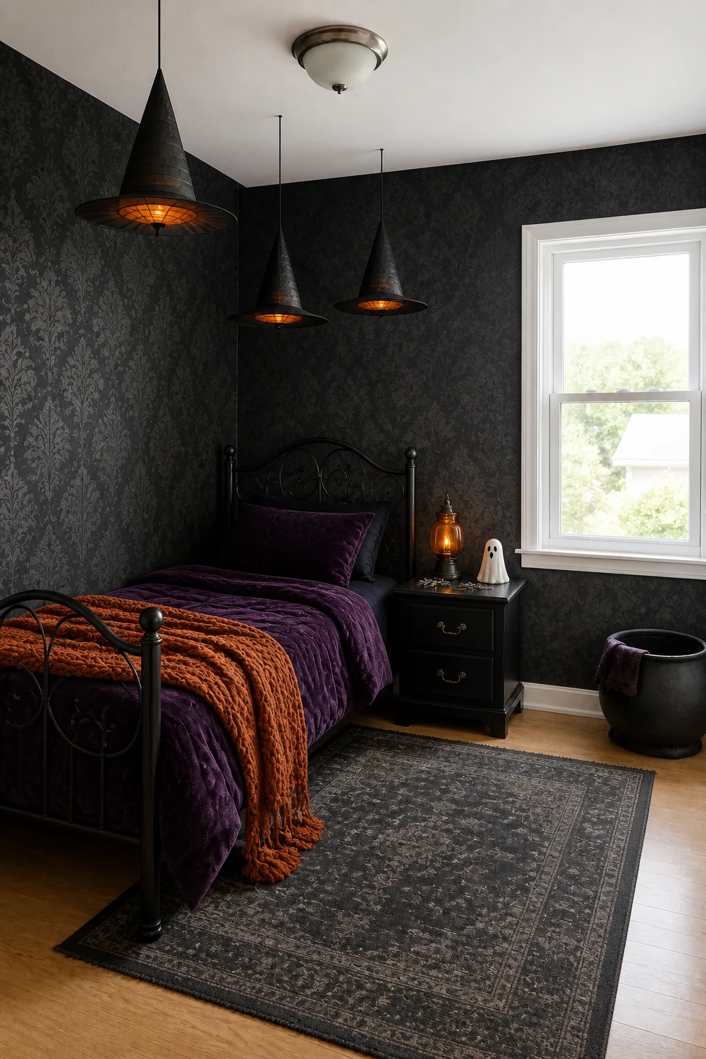 The same room styled as Spooky Gothic