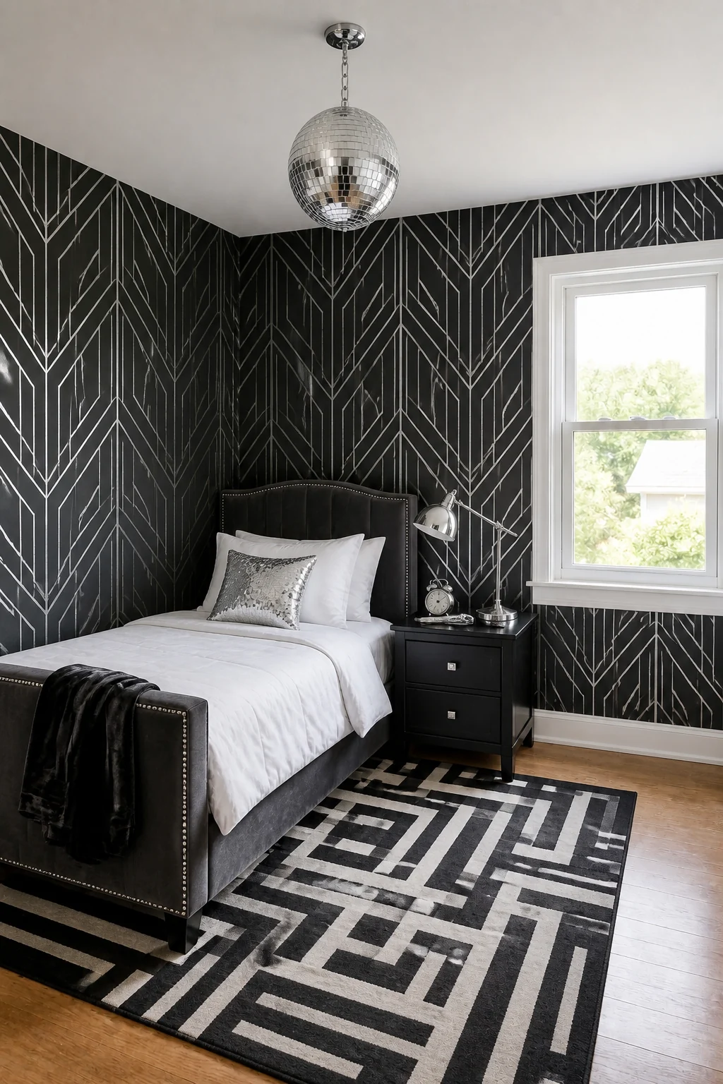 The same room styled as New Year's Glam