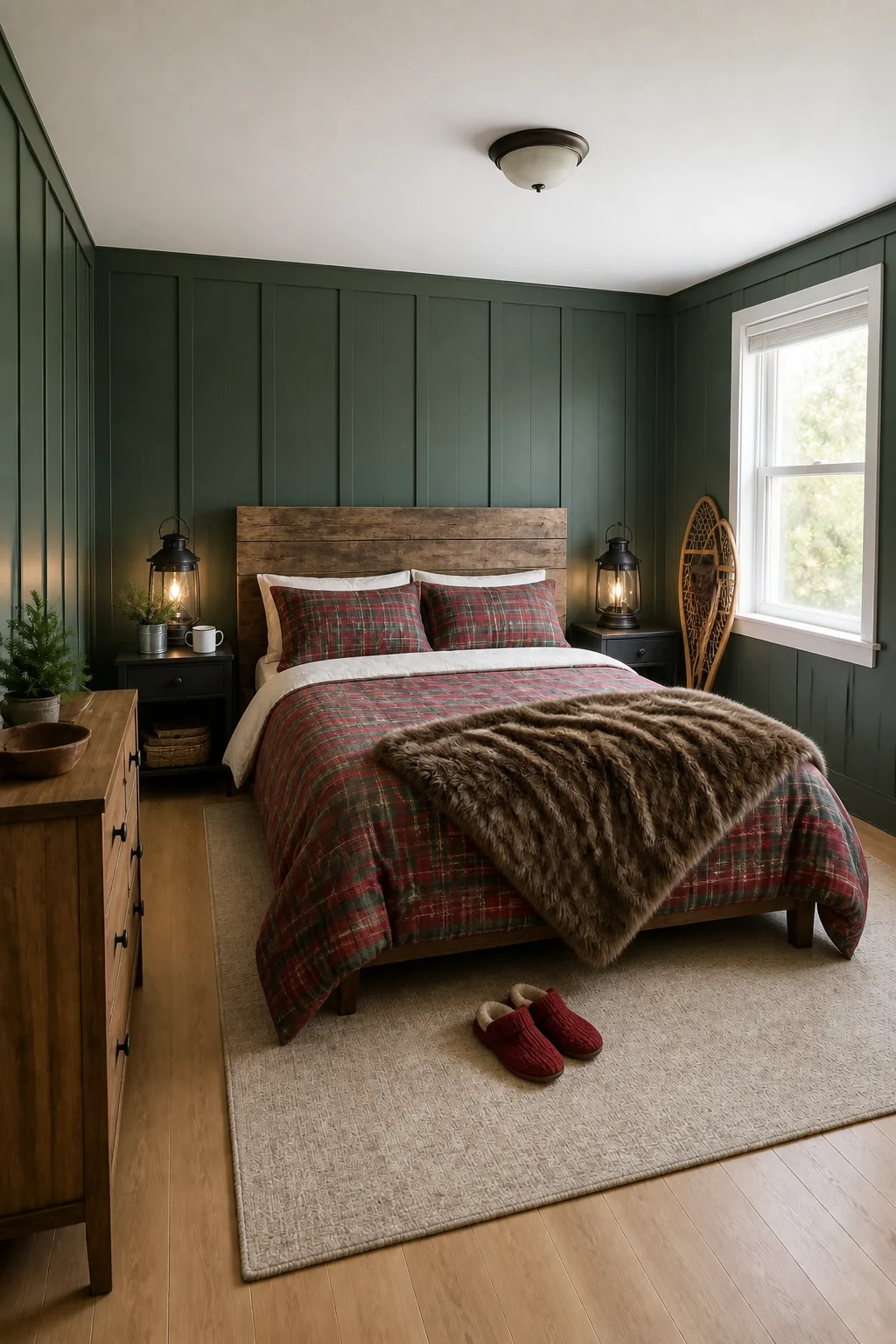 The same room styled as Winter Cabin