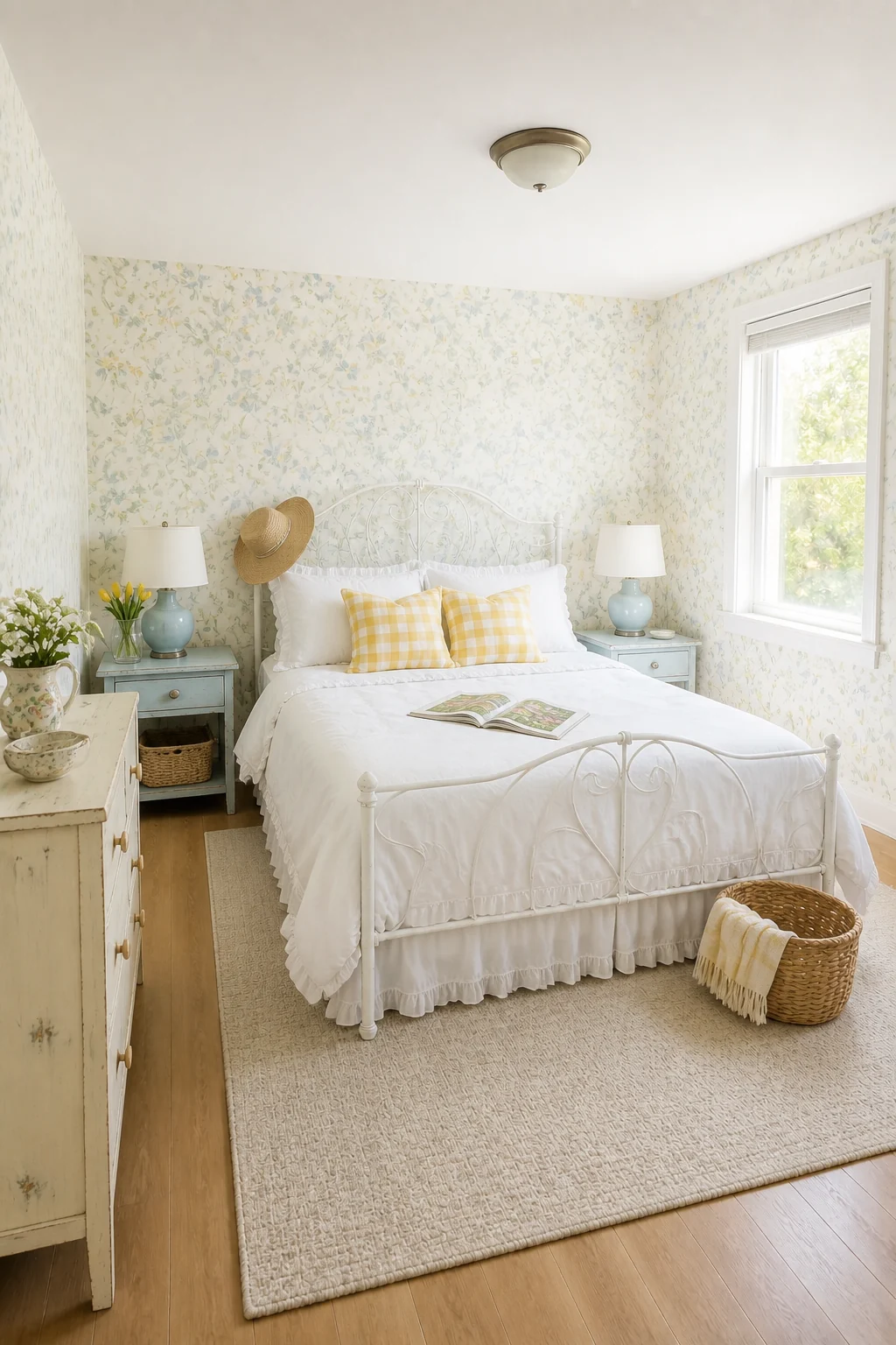 The same room styled as Spring Cottagecore