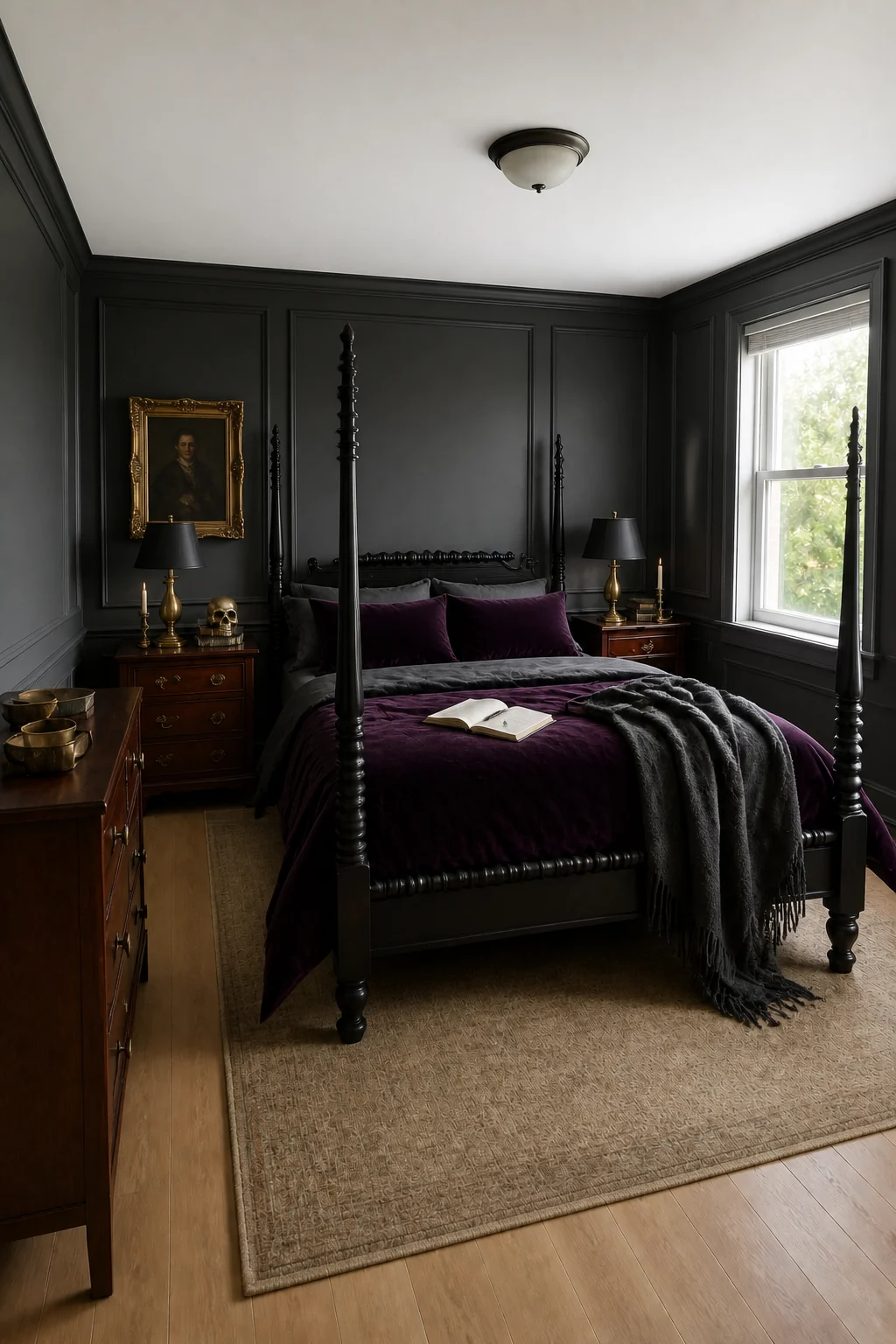 The same room styled as Dark Academia