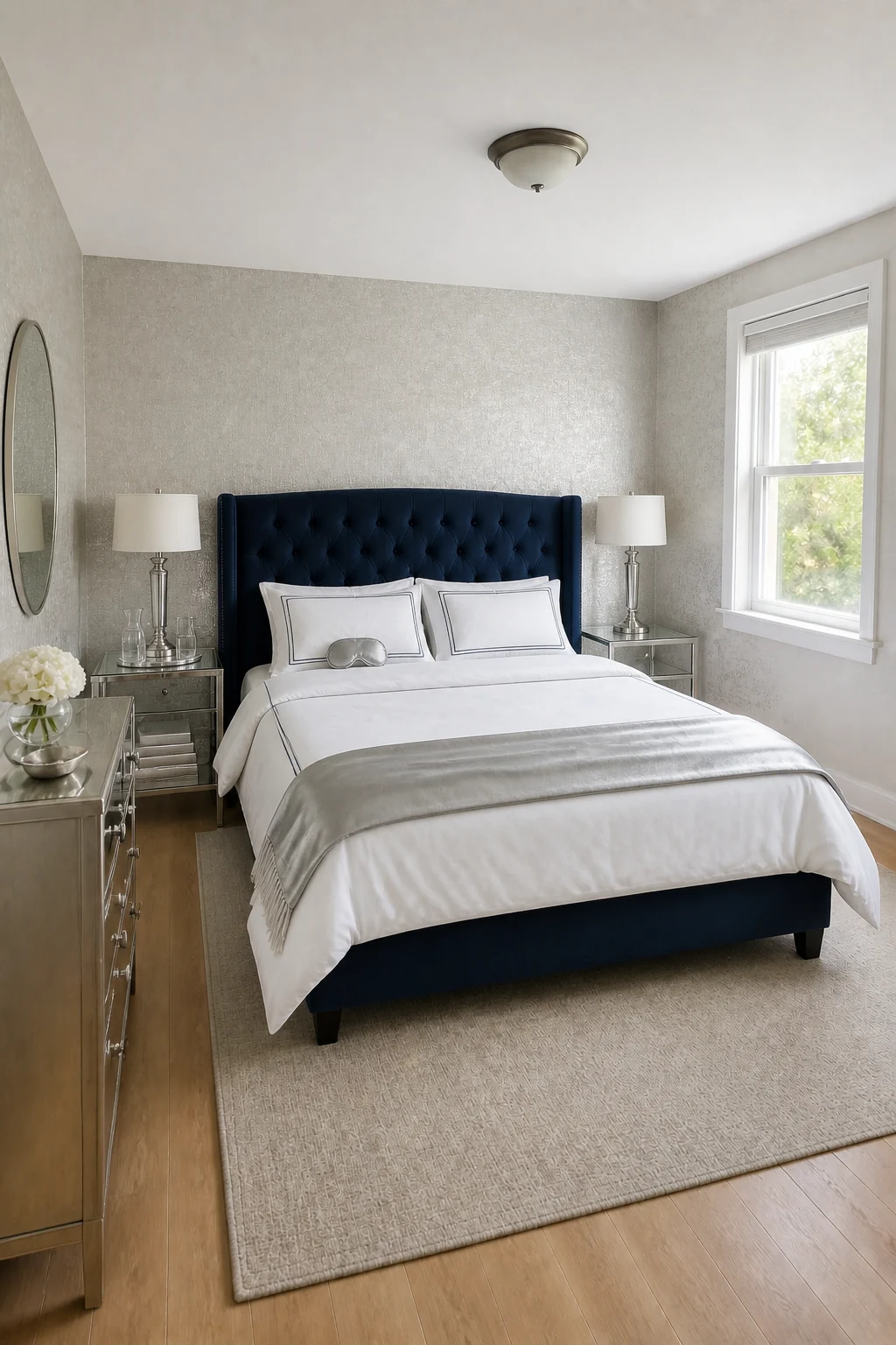 The same room styled as Luminous Elegance