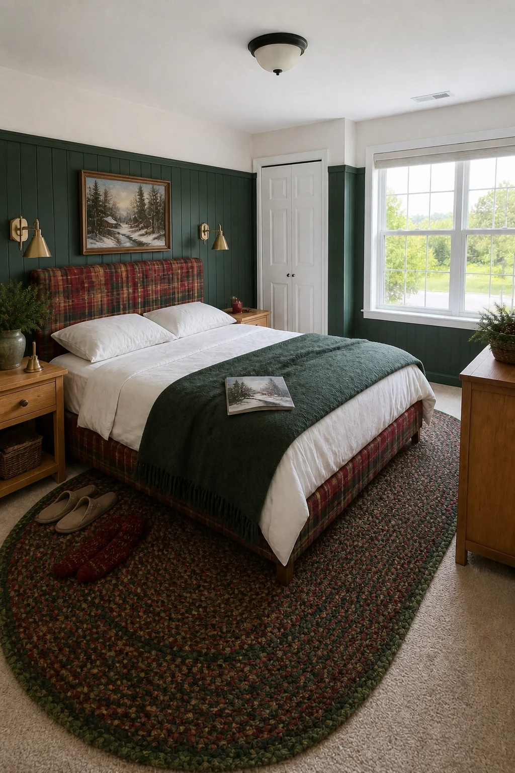 The same room styled as Christmas