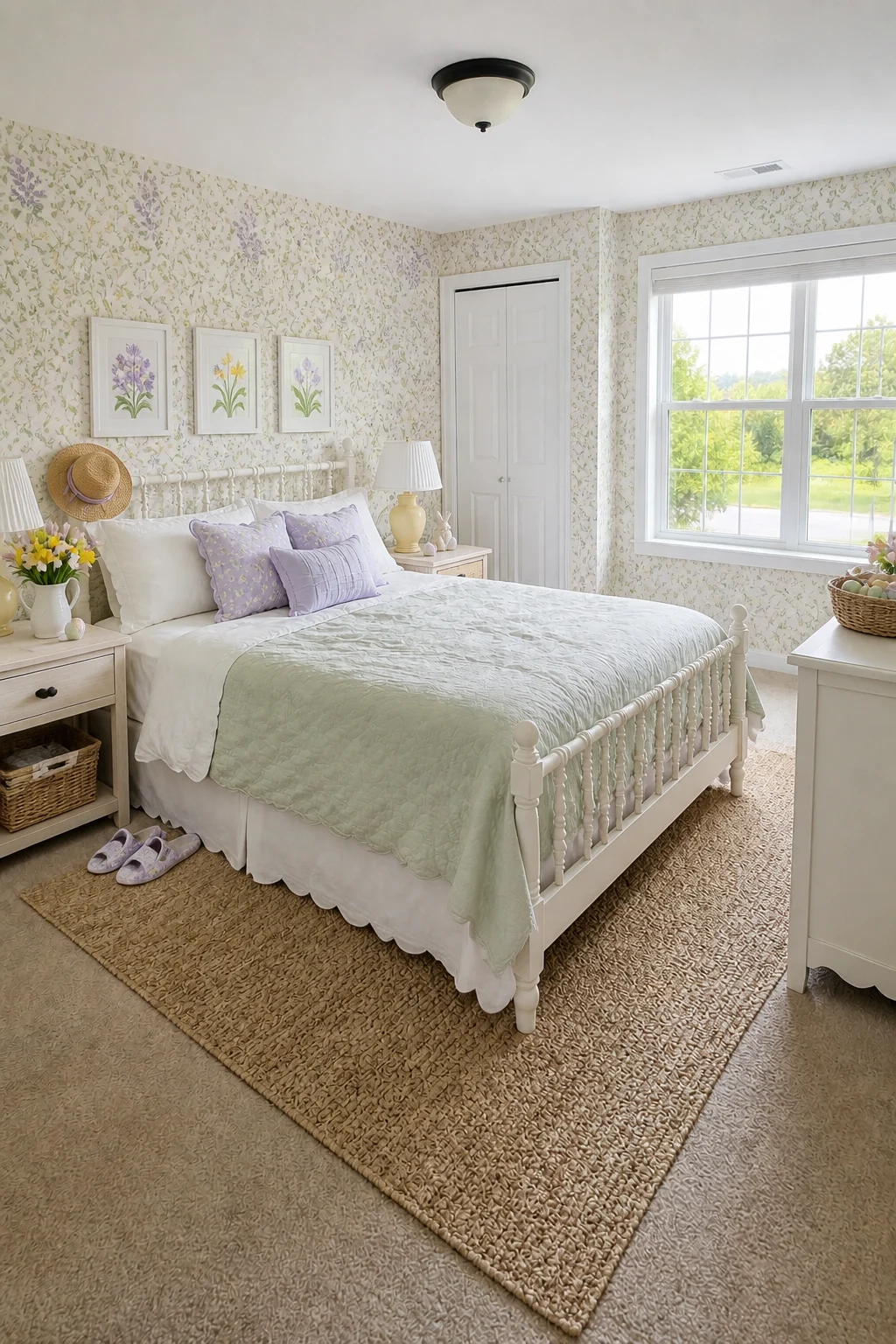 The same room styled as Easter
