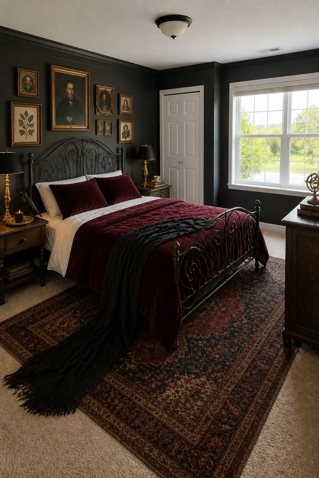 The same room styled as Halloween