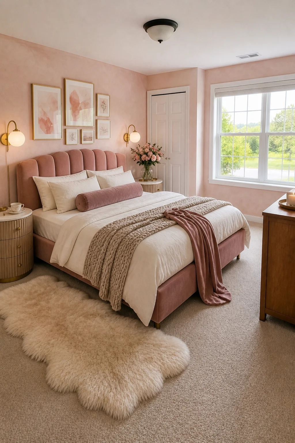 The same room styled as Valentine's Day