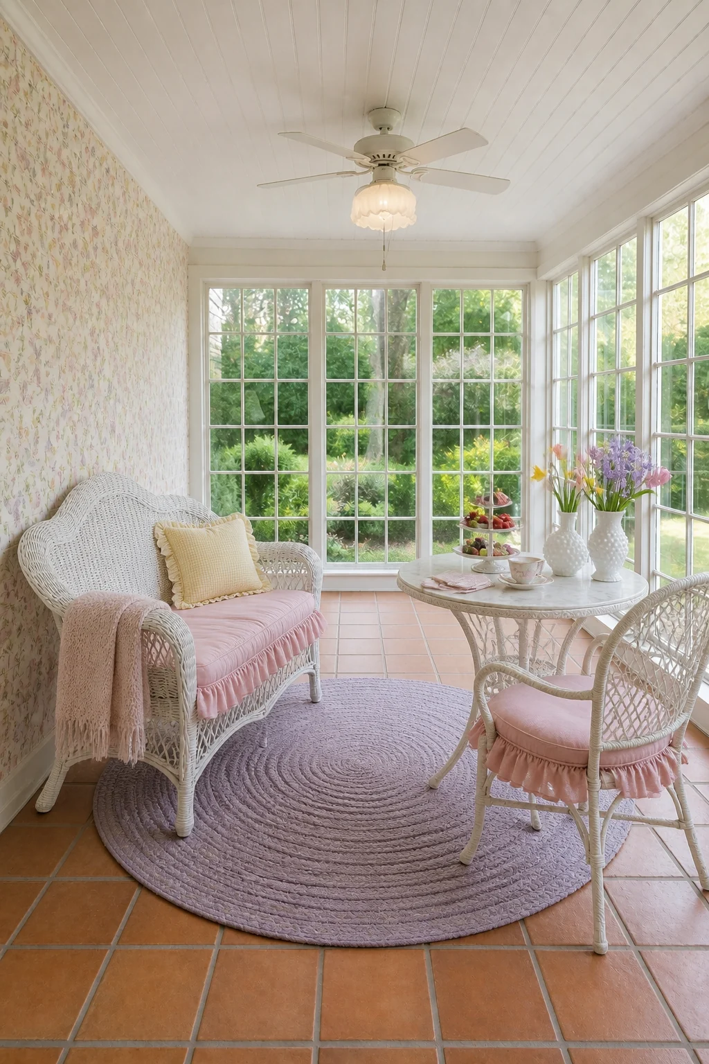 The same room styled as Pastel Spring Brunch