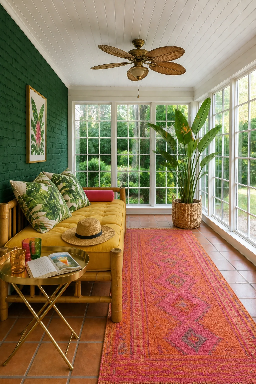 The same room styled as Tropical High Summer
