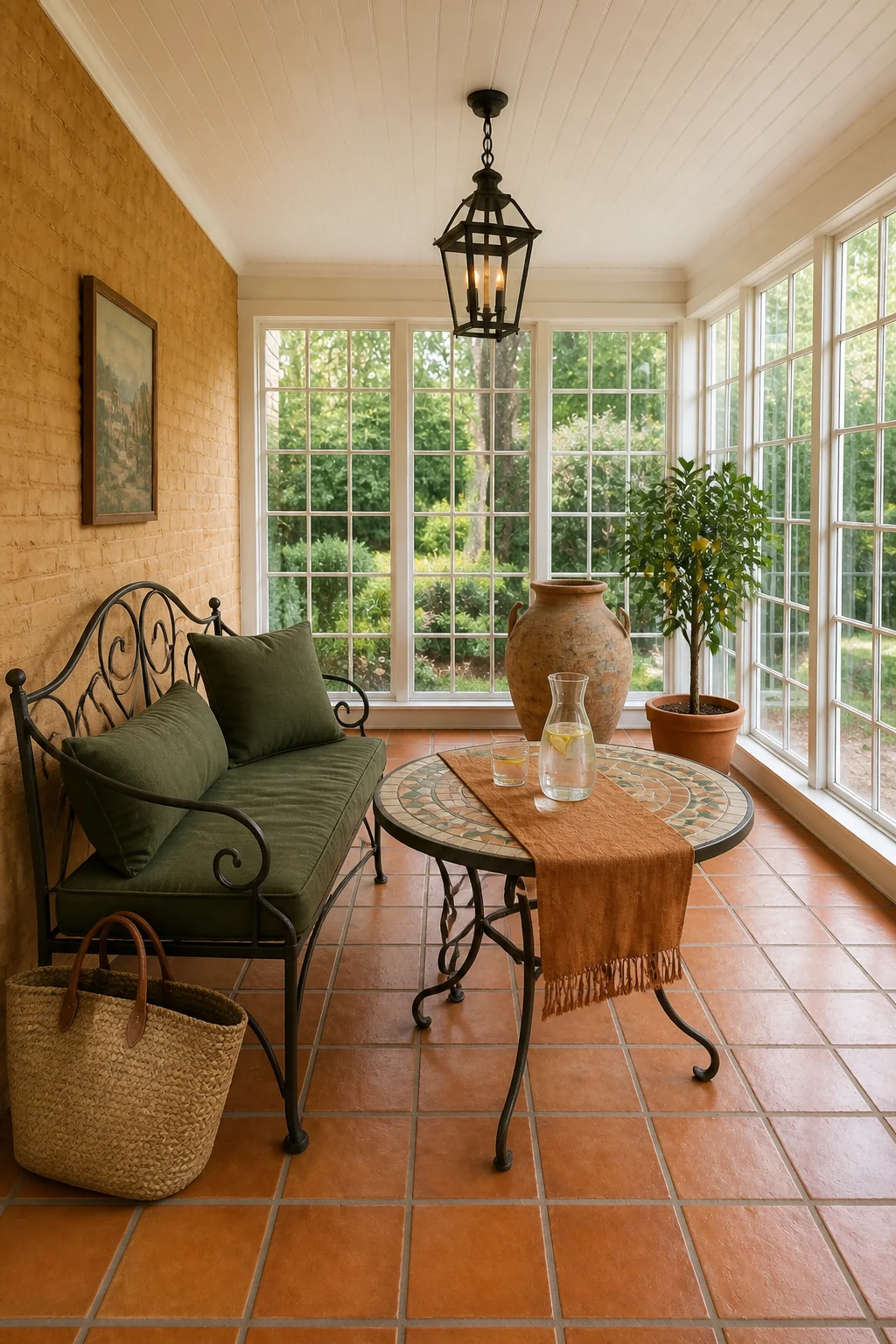 The same room styled as Mediterranean Golden Hour