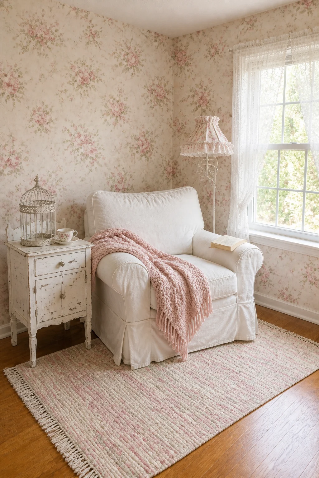The same room styled as 1990s Shabby Chic