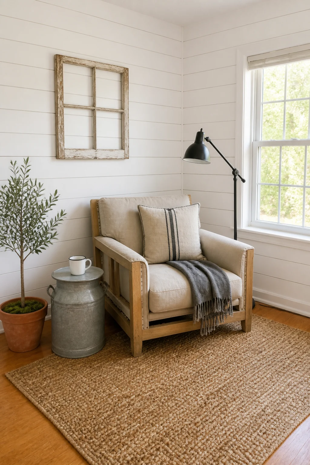 The same room styled as 2010s Farmhouse