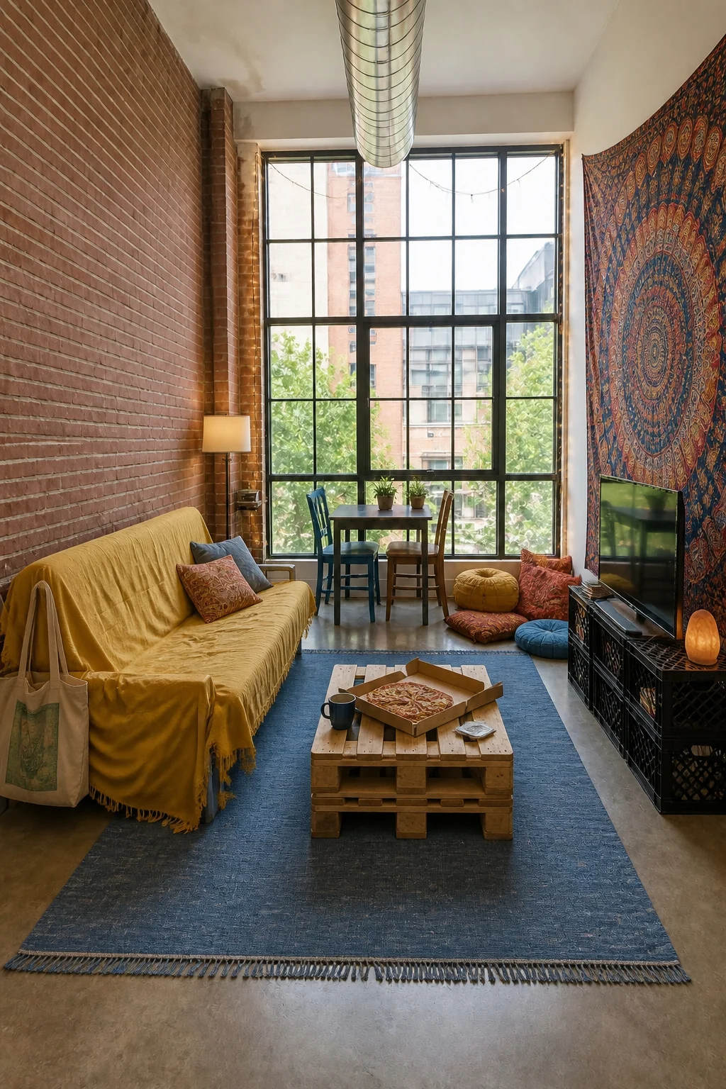 The same room styled as First Solo Apartment